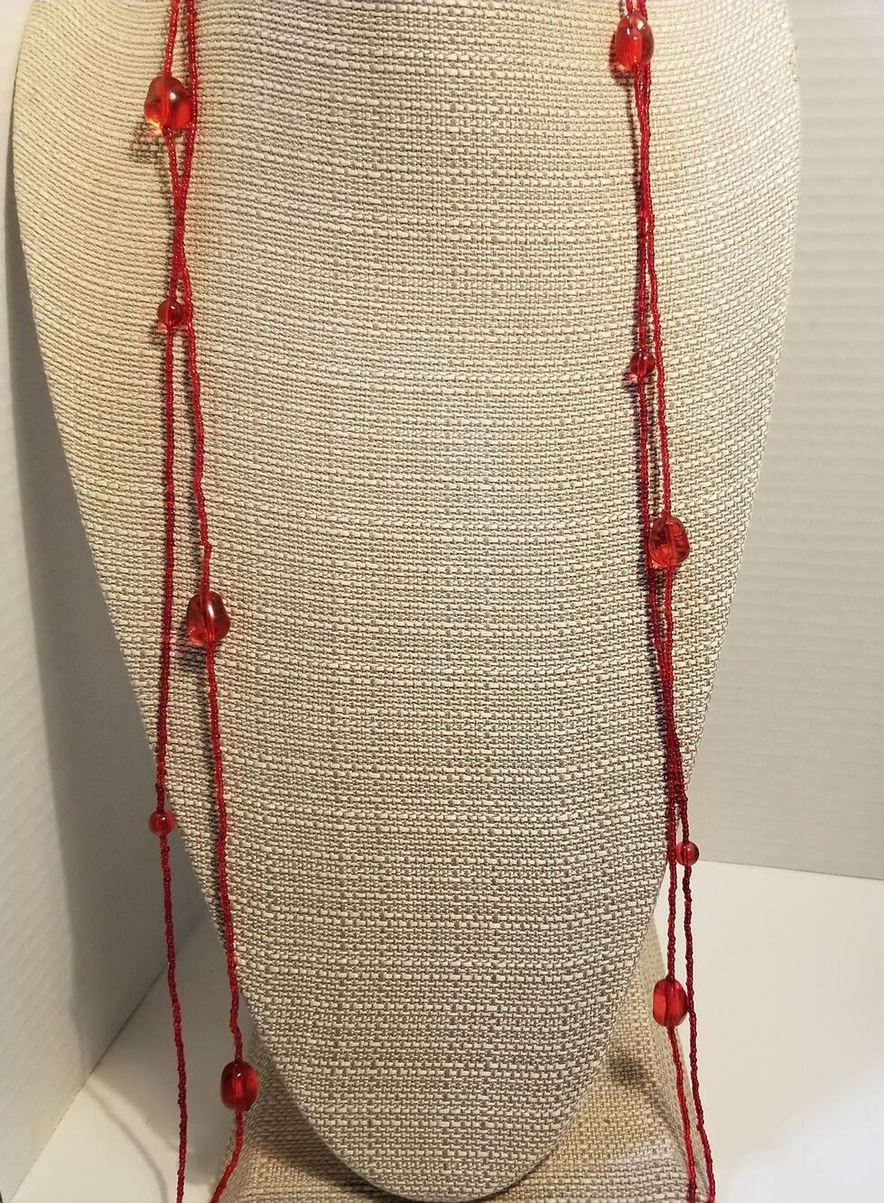 New two Claires red beaded necklace large beads and seed beads 48 inches each